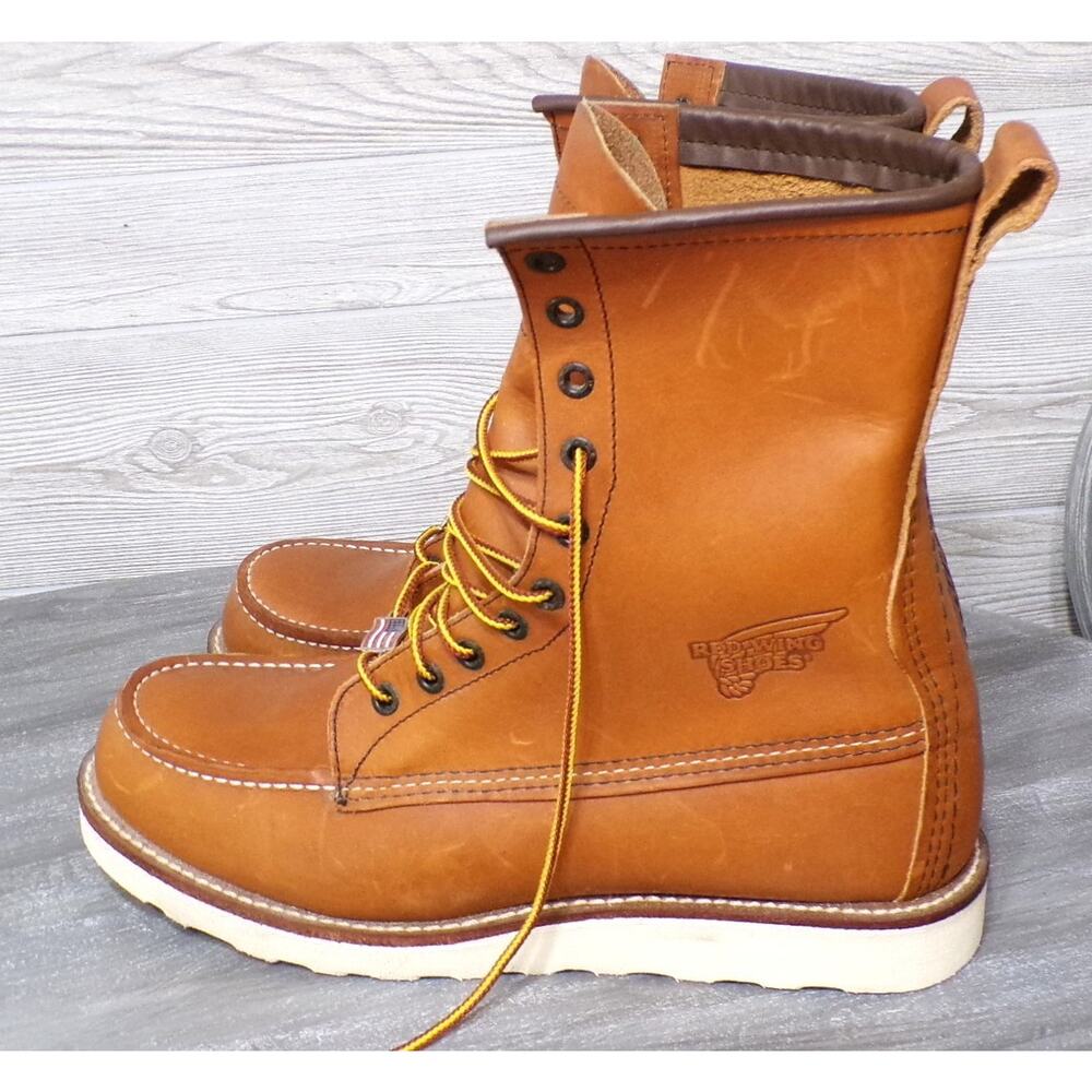 Vtg Red Wing Boots 10.5C Leather Moc Toe 10877 8” Heritage Made in USA New FLAG - Picture 2 of 16
